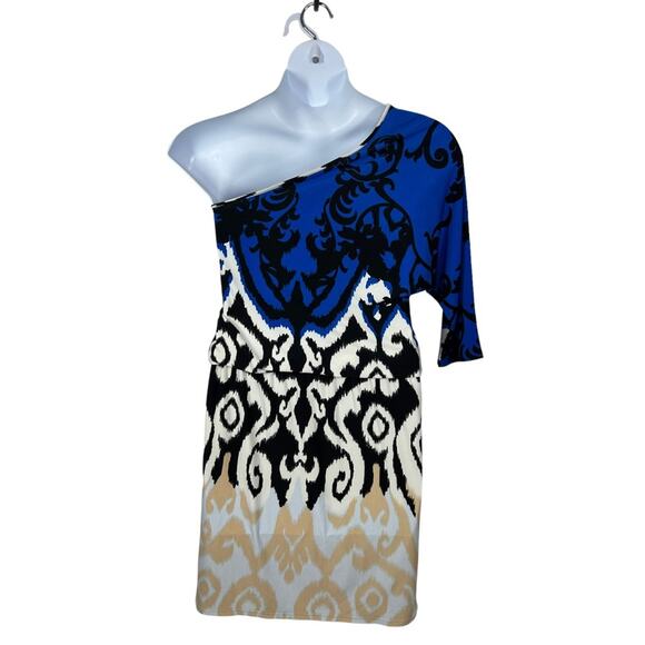 Tibi Jasmine One Shoulder Dress Black Ivory Multi Size Small Statement Sleeve - Picture 10 of 16